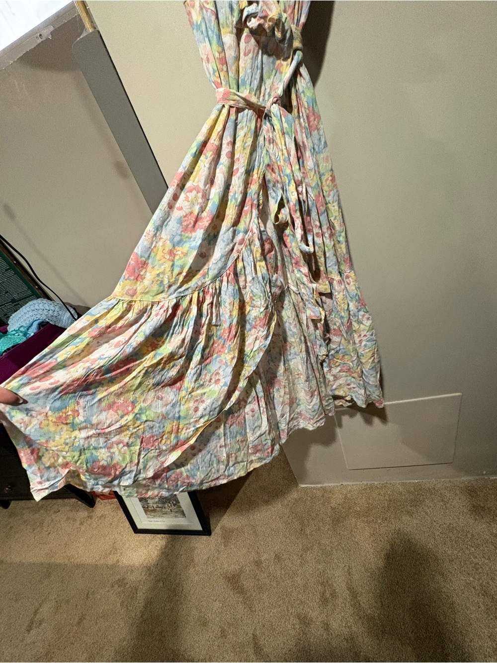 NWT Jillian Harris Pastel Floral Ruffle Maxi Dress - Lightweight Summer Wrap - Picture 4 of 8